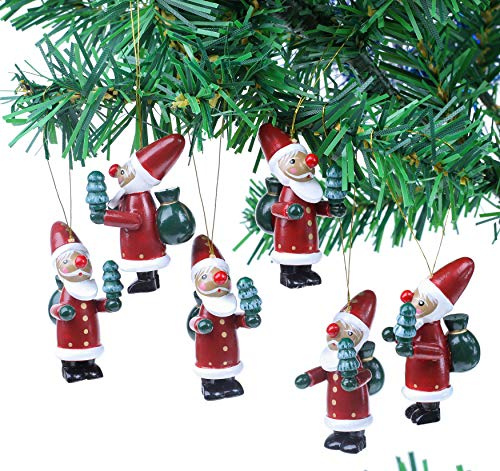BRUBAKER 6-teiliges Set Weihnachtsmann Holzanhänger | Baumschmuck für den Weihnachtsbaum - Weihnachtsanhänger Christbaumschmuck aus Holz - Handbemalt