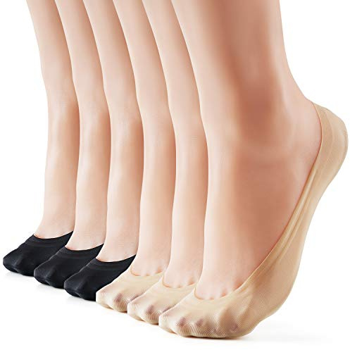 WISVOOO 3-6 par nylonstrumpor för dam ultralåg skuren halkfri tunn osynlig strumpa, dolda strumpor för lägenhet, Svart-3, beige-3, 9-10