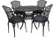 Charles Bentley Cast Aluminium Bistro Round Table And 4 Chairs Set, Black, Outdoor Table, with Dark Grey Cushions, Garden, Patio, With Central Hole For Parasol, Weatherproof, Armchairs (106x106x74cm)