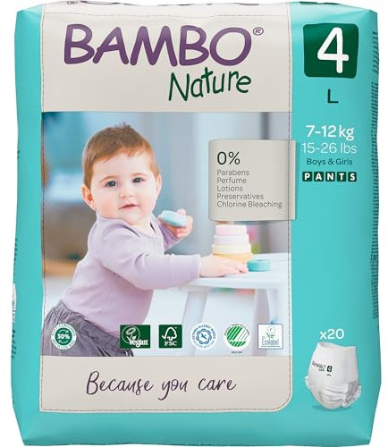 Bambo Nature Pantalones de entrenamiento de alta calidad, dominadas, pantalones de entrenamiento para ir al baño con etiqueta ecológica, pantalones de pañales de entrenamiento, seguros y cómodos,
