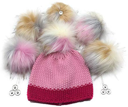 Furryvalley Pompon Kunstfell 6 Stück Stricksets Handarbeiten DIY Handwerk Bommel für Strickmütze Schals mit Druckknopf Häkeln Stricken Verzierungen Zubehör 16cm Extra Groß (Bunt)