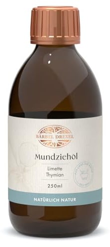 BÄRBEL DREXEL® Natürliches Mundziehöl Limette Thymian (250ml) Ayurvedische Mundspülung zum Entgiften 100% Vegane Herstellung Deutschland Ölziehkur Mundöl Ölziehen Zahnöl