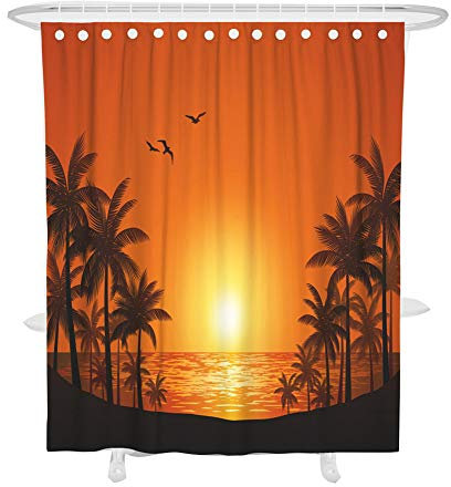 FANSU Rideau de Douche Tissu Lavable, Polyester Rideaux de Salle de Bain Facile à Nettoyer avec 12 Crochets Résistant à l'eau Anti-moisissure Décor À La Maison Accessoires (Orange,90x180cm)