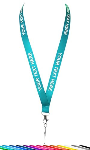 ROLSELEY Personalisierbares Umhängeband mit aufgedrucktem Text (Weiß/Schwarz/Silber) mit Sicherheitsverschluss - Blaugrünes Schlüsselband mit individuellem Text