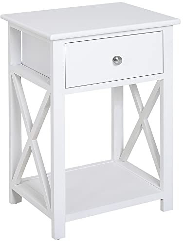 HOMCOM Nachttisch Telefontisch Beistelltisch mit Ablagefläche für kleine Räume Wohnzimmertisch mit Schublade Holz Weiß 40 x 30 x 55cm