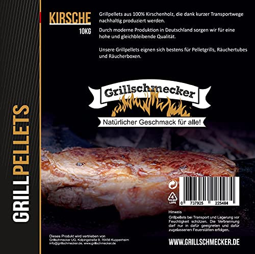 Grillschmecker Grillpellets - Holzpellets 10 kg aus Kirschholz für Grill, Pelletofen & Smoker - Kirsche