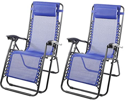 The Secret Home - Set de 2 Tumbonas con Reposabrazos Plegables - Hamaca Multiposiciones de Metal con Cojín Reposacabezas - Ideal para Playa, Jardín, Terraza (Azul)