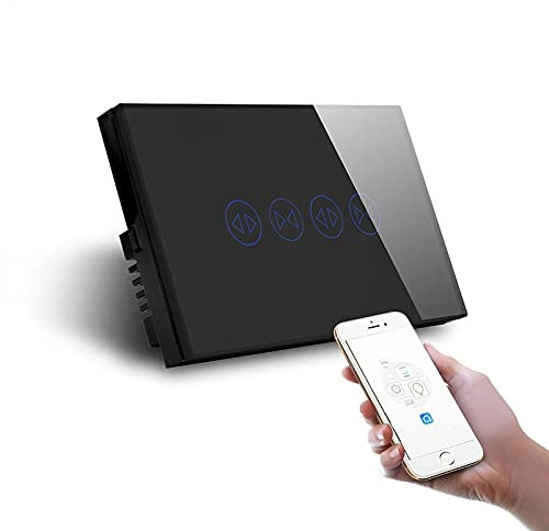 Interruptor Persianas Wifi Inteligente WIFI Interruptor de doble cortina para obturador, panel de interruptores de vidrio de pantalla táctil Interruptor De Cortina ( Color : Black Curtain Switch )