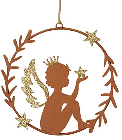 Kranz mit Engel sitzend Gold Glitzer Stern Rostoptik edel Türhänger Fensterdeko Deko Advent Weihnachten D=15 cm