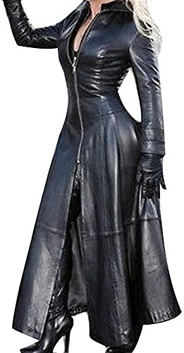 SKYWPOJU Damen PU Leder Kleid Langarm Elegant Etuikleid Bleistiftkleid Clubwear Dress Cocktail Party Abend Kleider in Latex Leder Lack Optik S EU
