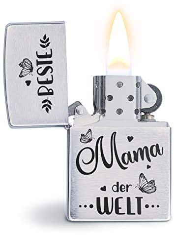 Herzbotschaft Feuerzeug mit Gravur - optional mit Geschenkset - Geschenk für Frauen, Beste Mama der Welt - auch in Varianten: Beste Ehefrau, Oma, Schwester, Tocher, Tante, Cousine, Kollegin, Chefin
