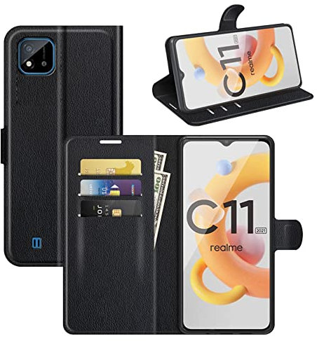 betterfon Handyhülle Kompatibel mit Realme C11 (2021) | Premium Qualität TPU Klapphülle für C11 (2021) mit Kartenfächern | Magnetverschluss Handyhülle | Schwarz