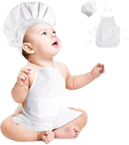 Newborn Baby Chef Costume Photography Photos Prop Hat + Apron Outfit,L