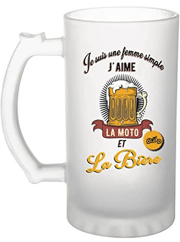 Planetee Chope de bière pour Femme Moto et Bière | Verre à bière pinte Cadeau Apéro Humour alcool et loisir pour Motarde