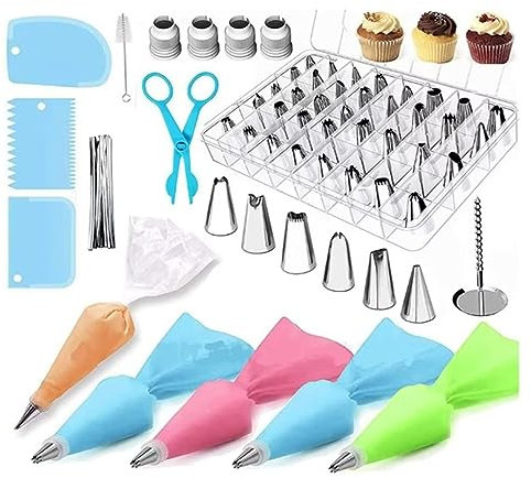 72 Spritzbeutel mit 42 Tüllen Profi, Kekse, Cupcake, Zuckerguss, Torten Zubehör, Backzubehör, Kuchenglasur-Spritztüllen Set mit Spritzbeutel Wiederverwendbar und Spritzbeutel Einweg Tortendeko