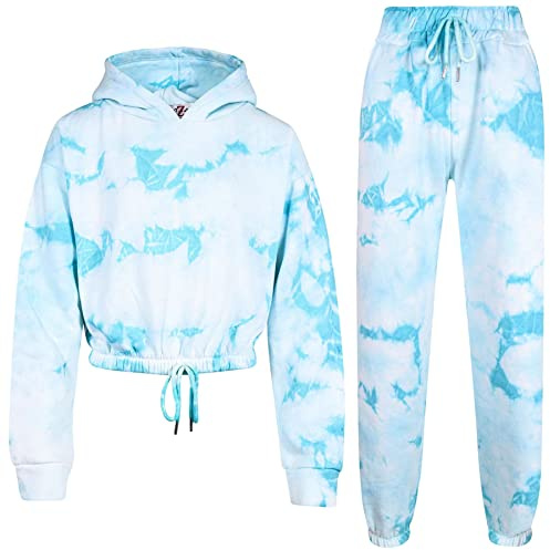 A2Z 4 Kids Tracksuit Tie Dye Printed Cropped Hoodie with Jogger Sweatpants Gym Sports Activewear Cord Outfit Set Girls Children Age 5-6, 7-8, 9-10, 11-12 & 13 years