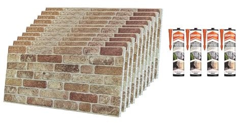 Izodekor - Lot de 10 panneaux 3D en polystyrène - Avec 4 cartouches de colle Akfix 310 incluses pour la fixation - Style ferme