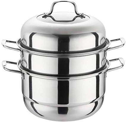 ZAANU Piano Cottura a induzione in Acciaio Inossidabile a 3 Livelli con Coperchio in Vetro Set di pentole per pentole (28 cm, 30 cm, 32 cm) -32 cm (30 cm)