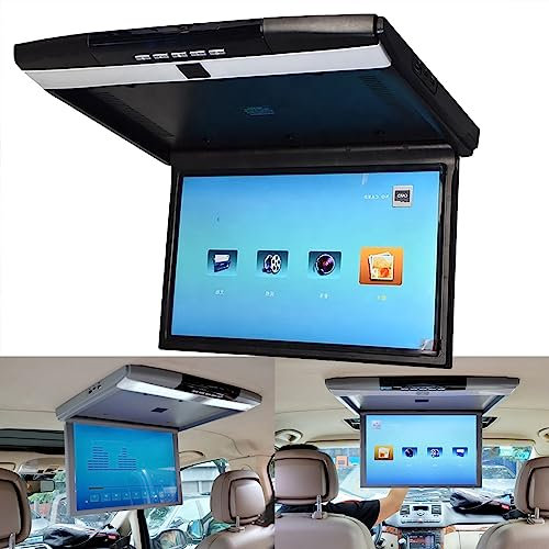 1080P HD Video Car MPV Roof Flip Down Overhead Multimedia Car Ceiling Overhead TV Player Display 17.3inch Wide Screen Ultra-Thin with HDMI/USB/SD Input,12V/24V,Black