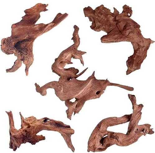 Jorewood Natural Small Aquarium Driftwood for Fish Tanks & Reptile Terrariums – 100% Safe Fish Tank Decorations, Unique Twisted Branches 5-Piece 4-8 Inch Low Tannin, Easy to Sink