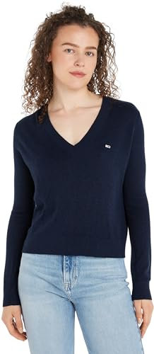 Tommy Jeans Jersey Mujer Cuello de Pico, Azul (Dark Night Navy Melange), 6XL