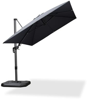 PURPLE LEAF 2.5 X 3.5 M Garden Cantilever Swivel Parasol, Large Rectangular Patio Umbrella with Crank Handle and Tilt for Balcony and Outdoor, Grey