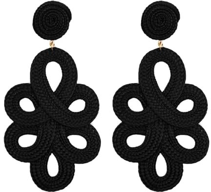 MAJALE Pendientes Largos Mujer Flamenca Obsequio San Valentín - Pendientes mujer Largos y Ligeros para Boda, Fiesta, Sevillanos - Pendientes Sevillana Estilo Cordón de Seda - Regalos Mujer (Negro)