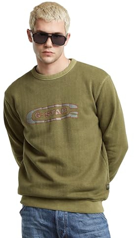 G-Star Herren Destroyed G Logo Washed Sweatshirt, Grün (Shadow Olive gd D25101-D688-D033), XS