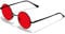 KANASTAL Red Round Sunlasses Tinted Glasses Metal 70s Circular Circle Vintage Retro Classic Trendy Party UV400 - Black Frame Red Lens