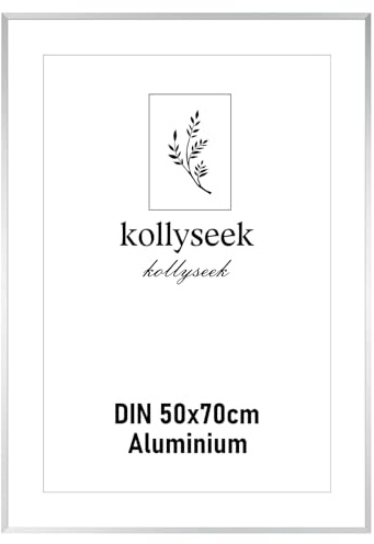 kollyseek Bilderrahmen 50x70cm Silber,Rahmen aus Dünner Aluminium mit Glas | Wandmontage, 40x60cm-Fotos mit Passepartout,Geeignet für Fotos, Poster und Puzzles,Antireflex-Acrylglas aus Kunststoff