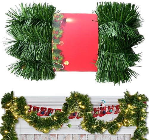 Monozoz Weihnachten Deko Girlande Kunstrasen Streifen Künstliche Grün Lametta Girlande Girlande Weihnachtsdeko für Kamin Kaminsims Treppen