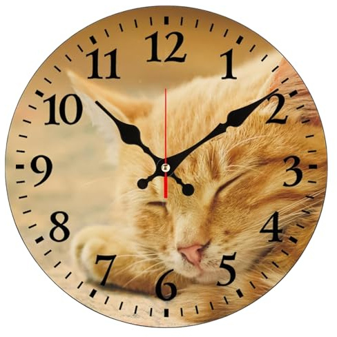 astylishome Große Wanduhr, Katze, rund, einfache Installation, moderne dekorative Uhren, leise, nicht tickend, für Schlafzimmer, Wohnzimmer, Büro, Schule, Heimdekoration 1604