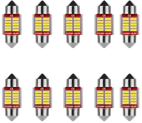 SIGANDG 10 Pieces Feston 6418 C5W Voiture 31MM Ampoule LED,Canbus Sans Erreur,Lumières IntéRieures De DôMe De Carte,Ampoule Plaque Immatriculation,12V 420LM 10MSD 4014 Chipsets 6000K(Blanc)
