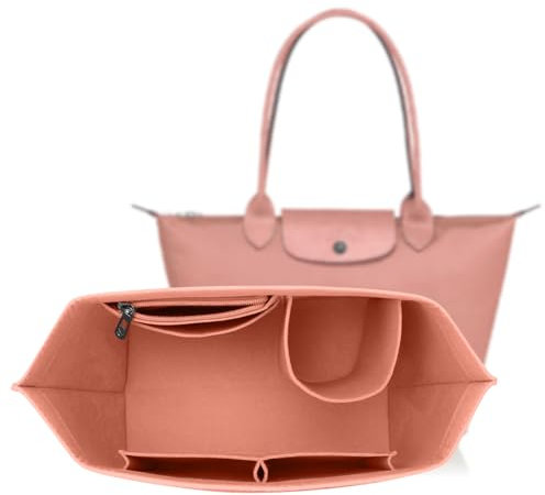 ZOLGINAH Taschen Organizer für Longchamp Le Pliage, Handtaschen Organizer aus Filz, mit Multifunktionalen Taschen Großes Fassungsvermögen Rosa M