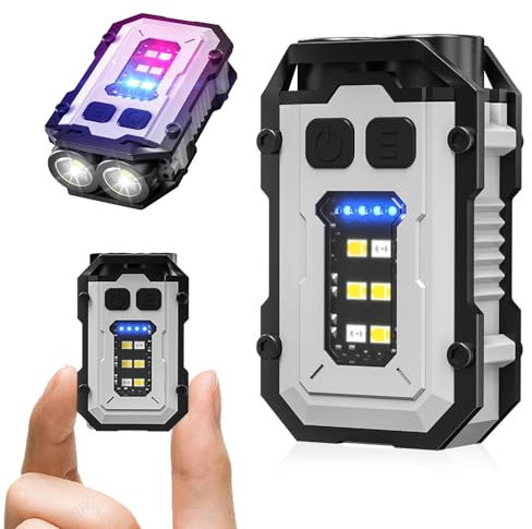 Flash Keychain Flashlight - Torches LED Super Bright with Red/Blue Light, USB-C Rechargeable Torch, Waterproof Pocket EDC Keyring Light with Clip & Magnet for Outdoor & Emergency Use