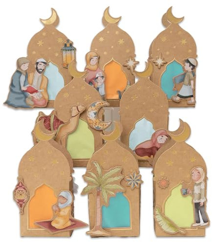 Papierdrachen 8 Ramadan Windlichter - goldfoliert - islamische Motive - einfaches DIY-Projekt - kreatives Dekorieren - zum Basteln und Verschenken - Set 01