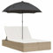 vidaXL Chaise Longue Double avec Coussins et Parasol Beige Poly rotin, transat, lit de Jour d'extérieur, lit de Jour de Jardin, lit de Bronzage