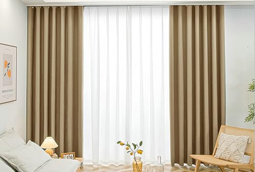 KnSam 2er Set Hellbraun Vorhänge mit Motiv, Vorhänge Gardinen Einfarbig, Polyester Ösen Verdunkelungsvorhang Schlaufen Vorhänge Jungs Kinderzimmer, Jeder B 107 x H 183cm