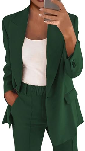 DHYUEN Hosenanzug Damen Elegant 2 Teiler Slim Fit Loungewear Leinen Set Sommer Business Trainingsanzug Jogginganzug Zweiteiler Lang Party Outfit (D-Green, L)