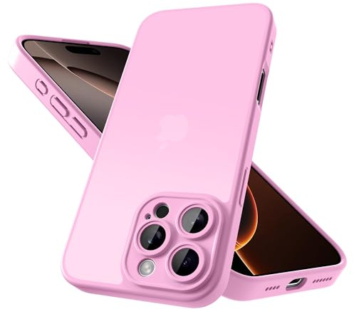Mootobo for i iPhone 16 Pro Case with Camera Lens Full Cover Protection, 10FT Military Grade Drop Protection Phone Case with Anti-Fingerprint Matte Back 6.3 inch - Pink