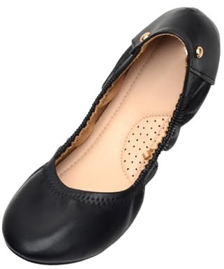 Ladies Roll up Shoes Foldable Ballet 𝗙lats with Bowknot Roll Up Ballet Pumps for Women Non Slip Fold Up Ballerina 𝐃olly Shoes for Weddings and Parties (Black, 5.5)