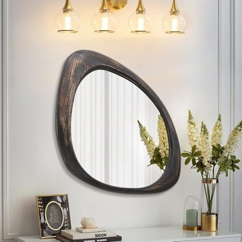 AAZZKANG Großer Wandspiegel mit Retro-Holzrahmen, dekorativer unregelmäßiger Hängespiegel für Badezimmer, Schlafzimmer, Wohnzimmer, Eingangsbereich, 65 x 45 cm (L x B)