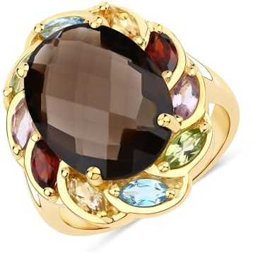 Rafaela Donata Damen Ring 925/- Sterling Silber gelbgold | gelbvergoldet 14 Karat, Cocktailring, Rauchquarz, grau-braun, Edelsteingröße 16x12 mm