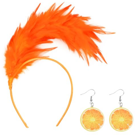 Cadimus orangen ohrringe damen,kopfschmuck orange,Feder Stirnband und 2 paar ohrringe orange frucht,kostüm orange damen,Geeignet für Karneval, Maskeraden und Bühnenauftritte-A