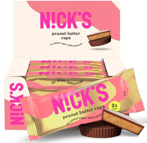 NICKS Peanut Butter Cups, Low Carb Sweet Chocolate Coating Filled With Rich Peanut Cream, 1.8 Net Carbs, 1.1g Sugar per cup, Keto Snack No Added Sugar Gluten Free Without Palm Oil 12-Pack of 30g (2x1)