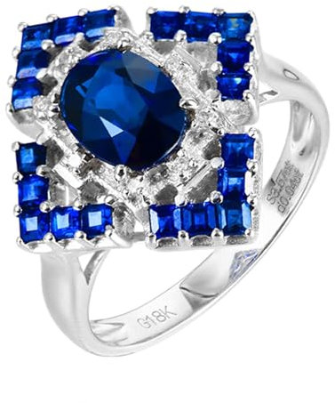 Tolldek 18K 750 Weiß Gold Ring, Quadrat Hochzeitsring mit Saphir 3.57ct Ovalschliff, Pärchen Ringe mit Diamant Au750 Gold Verlobungsring Echt Gold, Gr.63 (20.1)