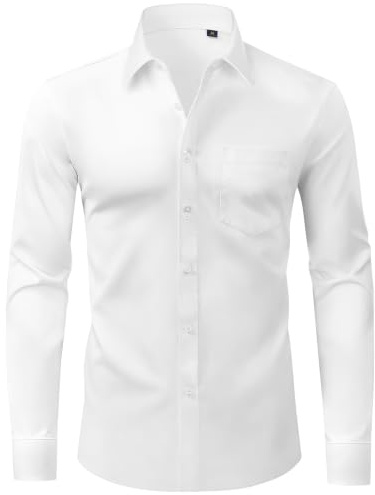 siliteelon Mens Shirts Wrinkle Free Stretch Plain Regular Fit Dress Formal Business Casual Wedding Work Shirt for Adult