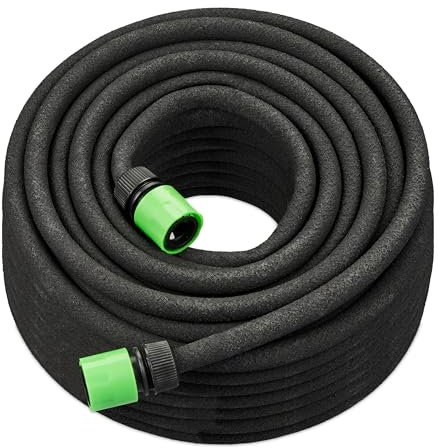 Relaxdays Tropfschlauch, 50 m, Perlschlauch zur Bewässerung von Hochbeeten und Hecken, Wasserschlauch, Garten, schwarz