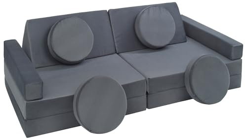 Velinda Modular kids sofa, children convertible sofa, sofa bed, toddler, sofa playset (colour: graphite)