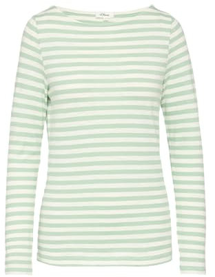 s.Oliver Geringeltes Langarmshirt aus Flammgarn mit U-Boot-Ausschnitt Minze 48